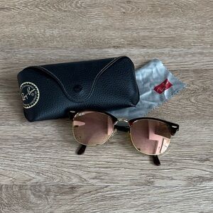 Ray-Ban Clubmaster Tortoise and Gold Sunglasses with Rose Gold Polarized Lenses